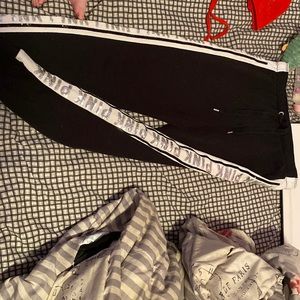 pink joggers, too big, worn never